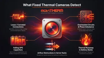 Five thermal anomalies detected by fixed infrared cameras in data center electrical rooms