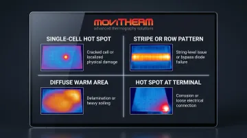 Solar panel thermal anomaly pattern identification guide four fault types infographic