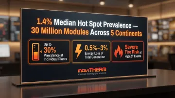 Solar panel hot spot prevalence statistics across 12 GW global PV installations infographic