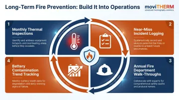 Four long-term MRF fire prevention habits timeline with monthly and annual action items