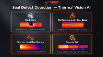 Four thermal seal defect types detected by Vision AI inspection systems