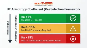 Ultrasonic testing anisotropy coefficient decision framework three-tier threshold chart