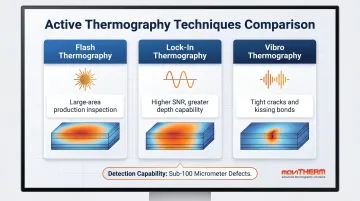 Three active thermography techniques for AM inspection flash lock-in vibro comparison