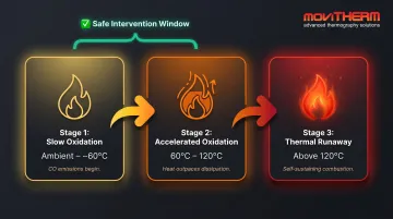 Three progressive stages of coal self-heating from oxidation to thermal runaway