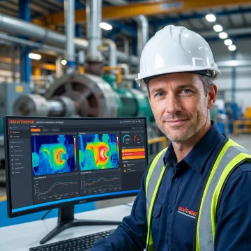 Engineer analyzing thermal data from rotating machinery