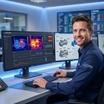 Engineer reviewing compressor thermal data