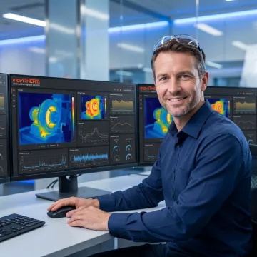 Engineer reviewing thermal data from blower equipment