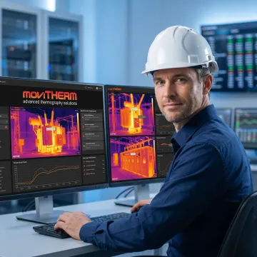 Engineer reviewing thermal data from substation assets