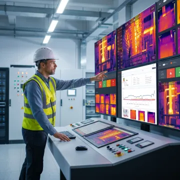 Engineer reviewing industrial thermal monitoring data