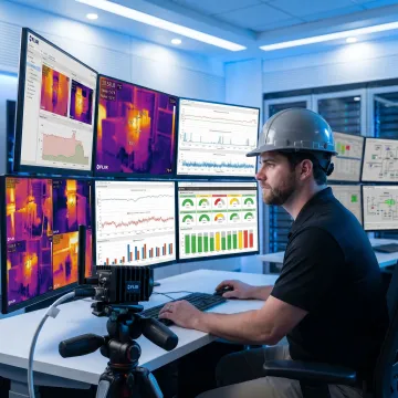 Technician reviewing thermal monitoring data