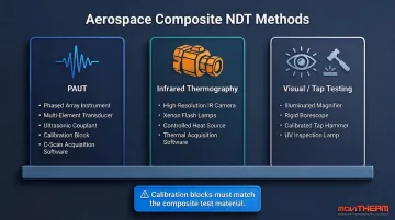 Three aerospace composite NDT methods comparison chart tools and key requirements