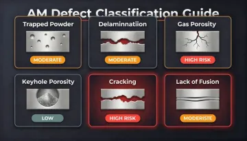 Six AM defect types formation mechanisms and failure risk comparison chart