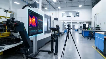 Engineer reviewing thermal analytics for industrial equipment