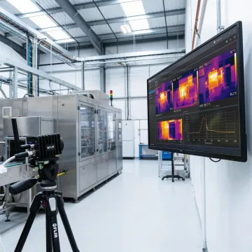 Engineer reviewing thermal imaging data on industrial system