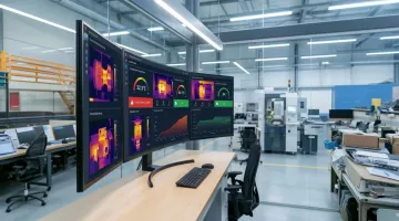 Engineer reviewing machine thermal trend data
