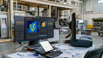 Engineer reviewing thermal data from blower equipment