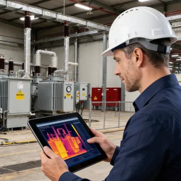 Engineer reviewing thermal data from substation assets