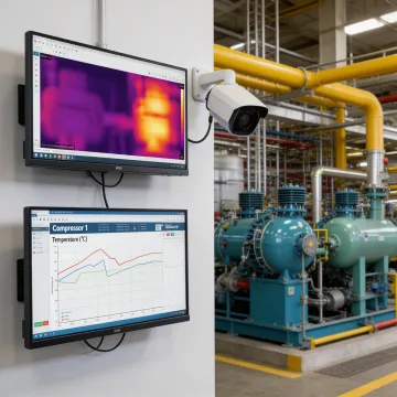 Engineer reviewing compressor thermal data