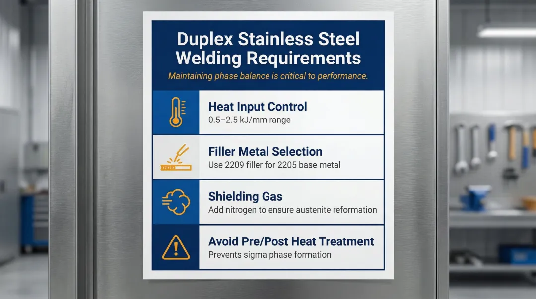Duplex stainless steel welding requirements four-step process guidelines infographic
