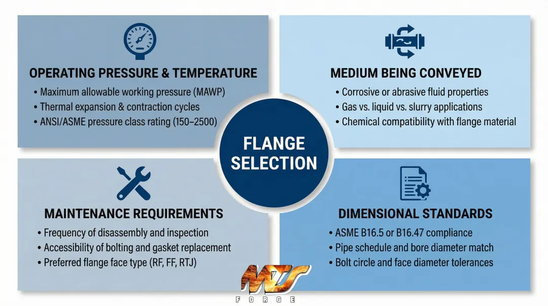 Flange selection decision framework four key variables pressure temperature medium maintenance