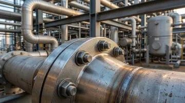 Weld neck flange installed on high-pressure industrial pipeline system
