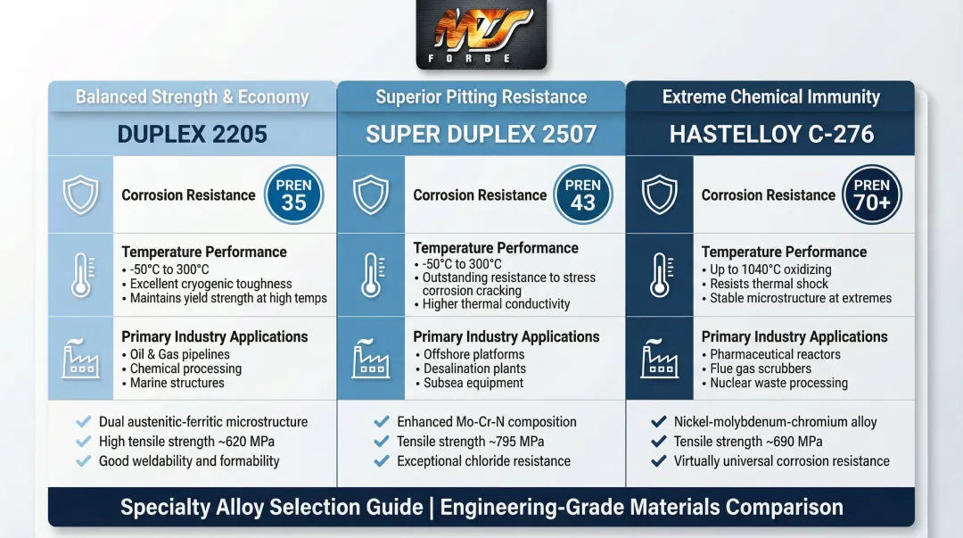 Specialty alloy manway material comparison chart duplex super duplex and Hastelloy properties