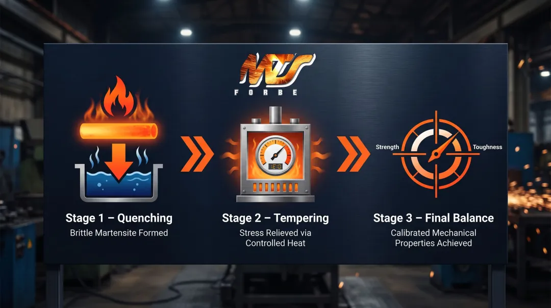 3-step hardening and tempering process flow for defense metal components