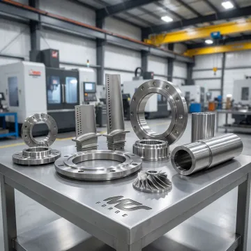 Precision Inconel forged components lined up in a manufacturing facility