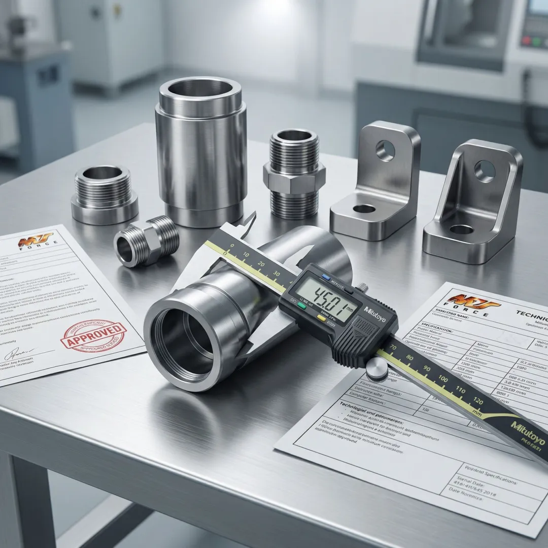 Precision mil-spec forged components with quality assurance documentation at MTS Forge