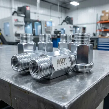 Forged aluminum lug nuts manufactured by MTS Forge, showing precision threading and metallic finish