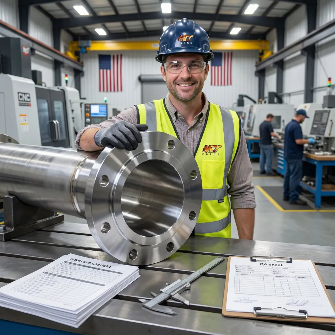 MTS Forge stainless steel flange manufacturing with quality inspection at Coatesville PA facility
