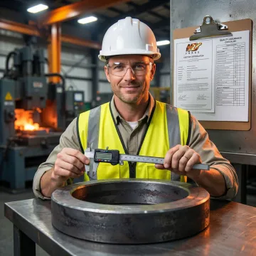 MTS Forge technician inspecting a forged ring for defence quality compliance