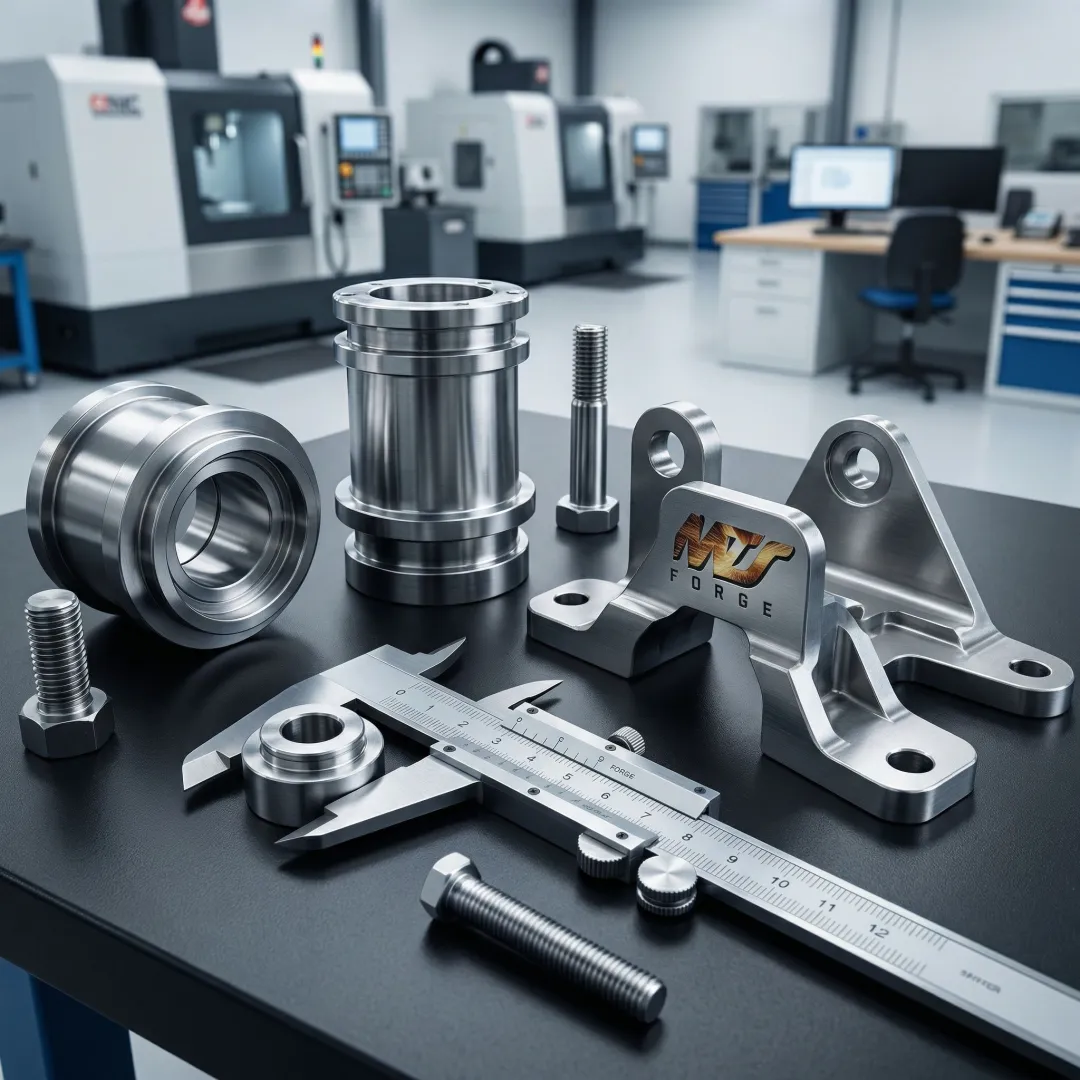 Precision forged defense components laid out for quality inspection at MTS Forge