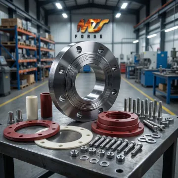 Carbon steel insulation flange kit components laid out for industrial pipeline assembly