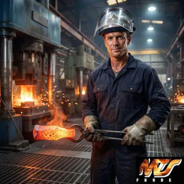 MTS Forge technician inspecting a hot Incoloy Alloy 803 forged part in the production facility