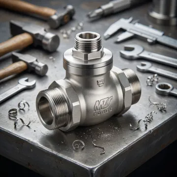 Forged nickel alloy check valve component on industrial workbench