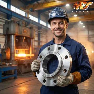 MTS Forge technician inspecting an Inconel 625 forged flange in the Coatesville PA facility