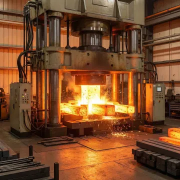 Custom forged metal components being shaped at an industrial forge facility