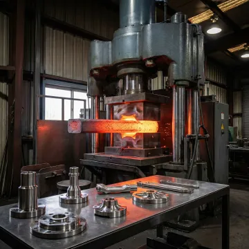 Custom stainless steel forged parts and CNC milled components in an industrial forge facility