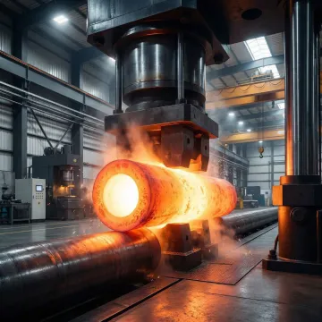 Inconel forging being shaped at a high-temperature industrial press