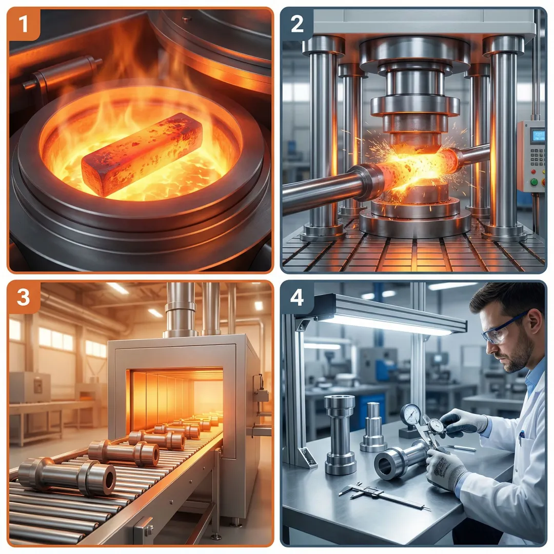 Step-by-step closed die forging process inside MTS Forge facility
