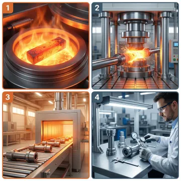 Step-by-step closed die forging process inside MTS Forge facility