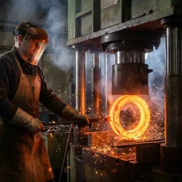 MTS Forge technician overseeing the hot forging process for iron rings