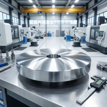 Close-up of a finished exotic alloy forged component with precise machined surfaces