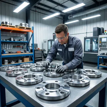 ASME forged flanges for pressure vessel connections being inspected at MTS Forge facility