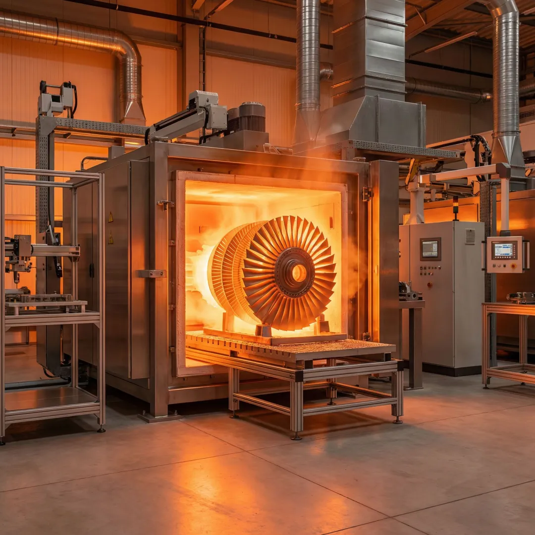Forged aerospace component undergoing normalizing heat treatment in an industrial furnace at MTS Forge facility