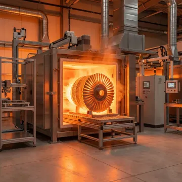 Forged aerospace component undergoing normalizing heat treatment in an industrial furnace at MTS Forge facility