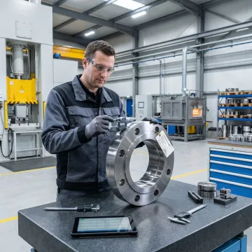 Inconel 600 flange being inspected at MTS Forge facility in Coatesville PA