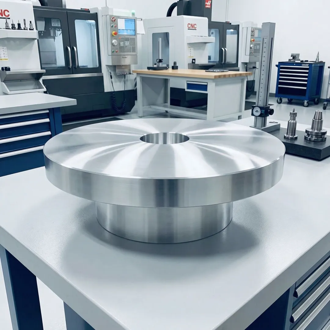 Close-up of a finished aluminum forged component with tight dimensional tolerances