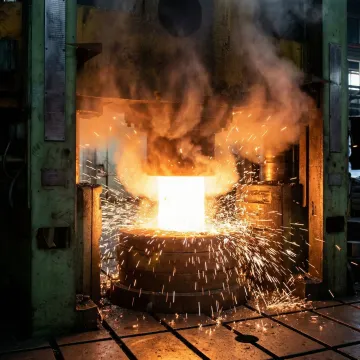 Precision aluminum forging process in an industrial forge facility in Orange, CA